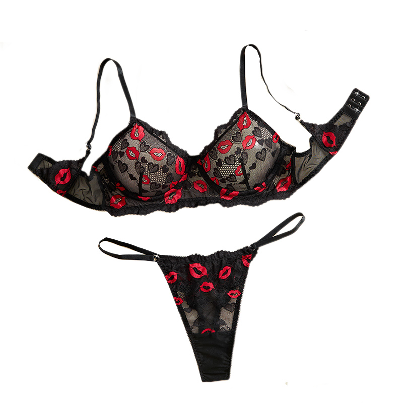 Lace Bralette Set - 透明レース下着セクシーランジェリーセット レディース誘惑ブラ＆パンティーセット エロティックコスチューム