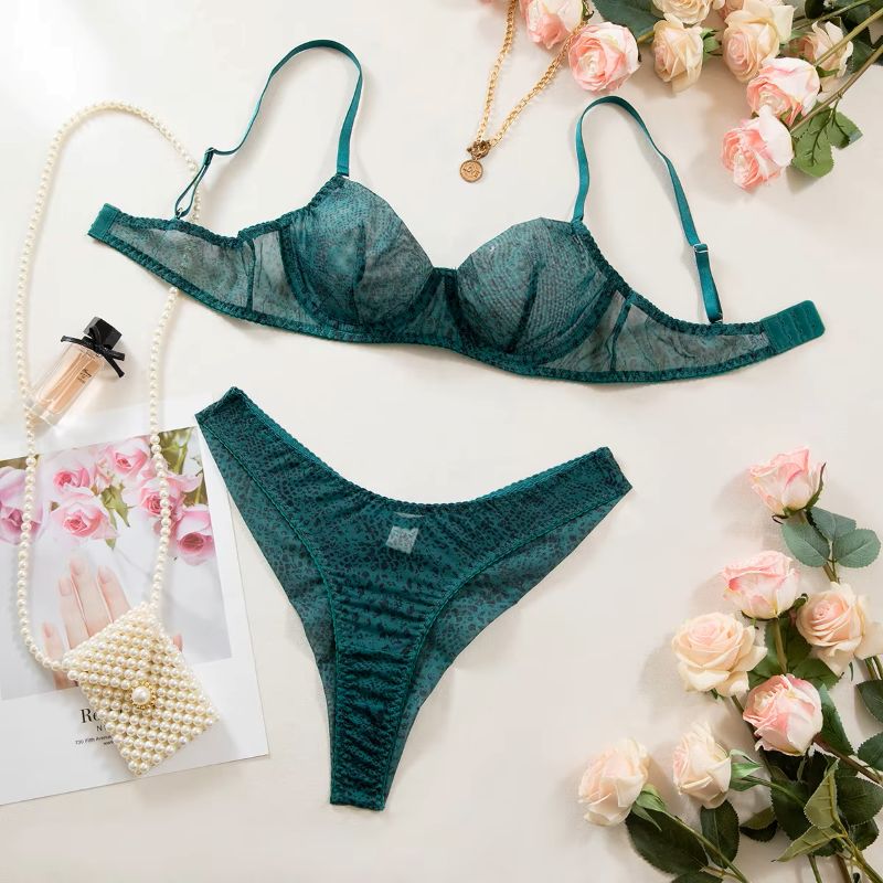 Sheer Mesh Bra - 2 ピース/セット女性ランジェリーギャザリング超薄型メッシュ通気性下着セット繊細なブラジャーキットスチールリングプッシュアップブレーブセット