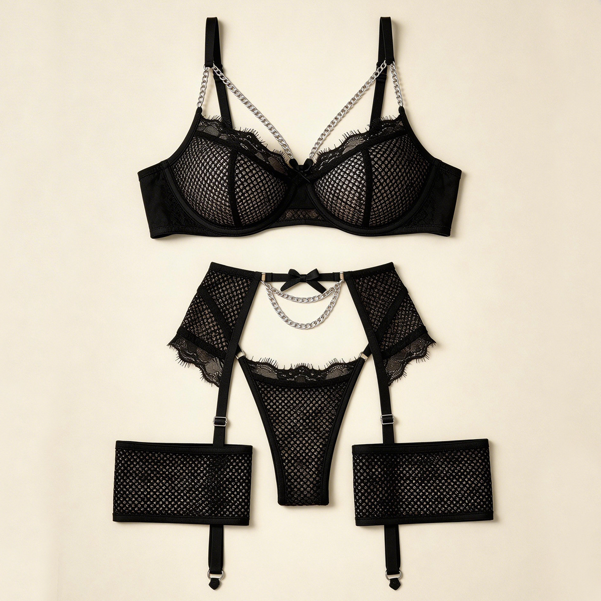 セクシーなランジェリーセット。メッシュとアイラッシュチェーン - Sheer Mesh Bra のレビューと価格